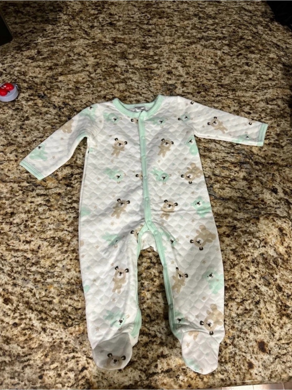 Quilted Bear-Print Footed One-Piece in Mint